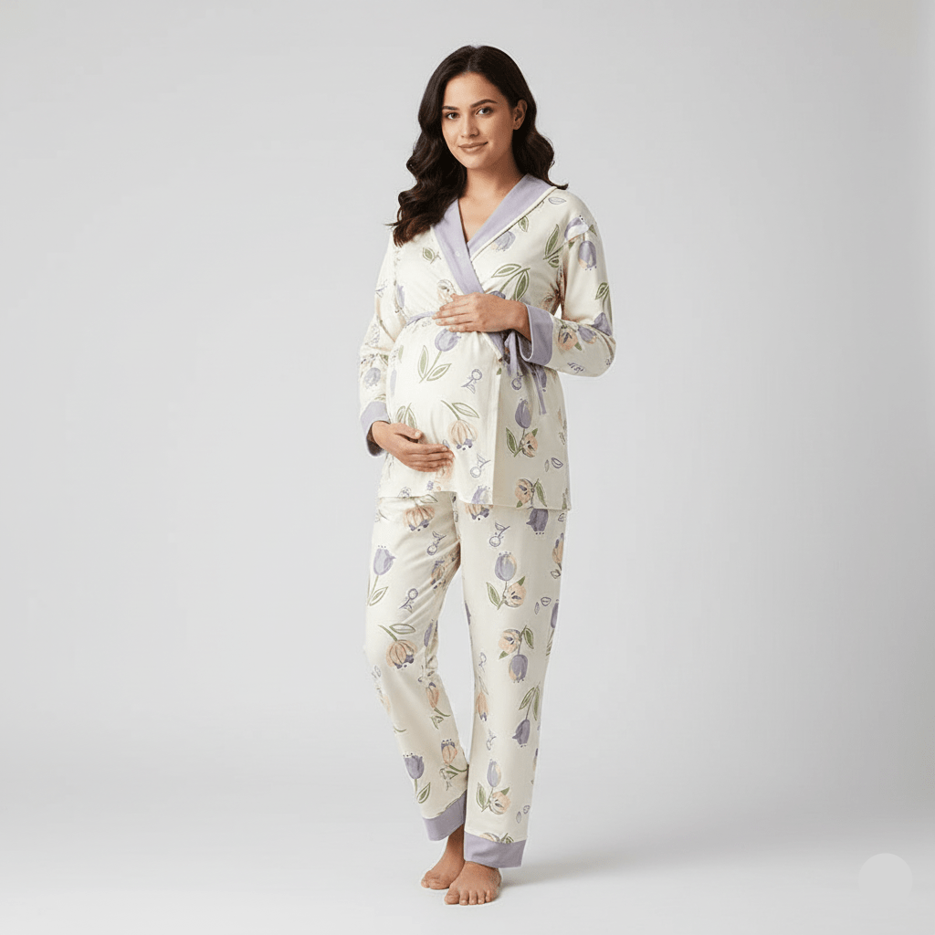 Lavender Bloom Maternity Padded PJ Set – Chic & Bra - Free Comfort - Zero Bra