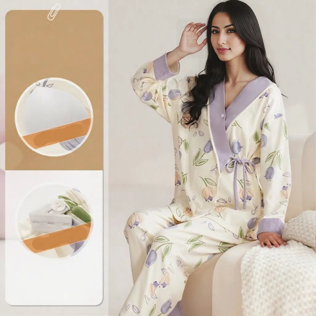 Lavender Bloom Maternity Padded PJ Set – Chic & Bra - Free Comfort - Zero Bra