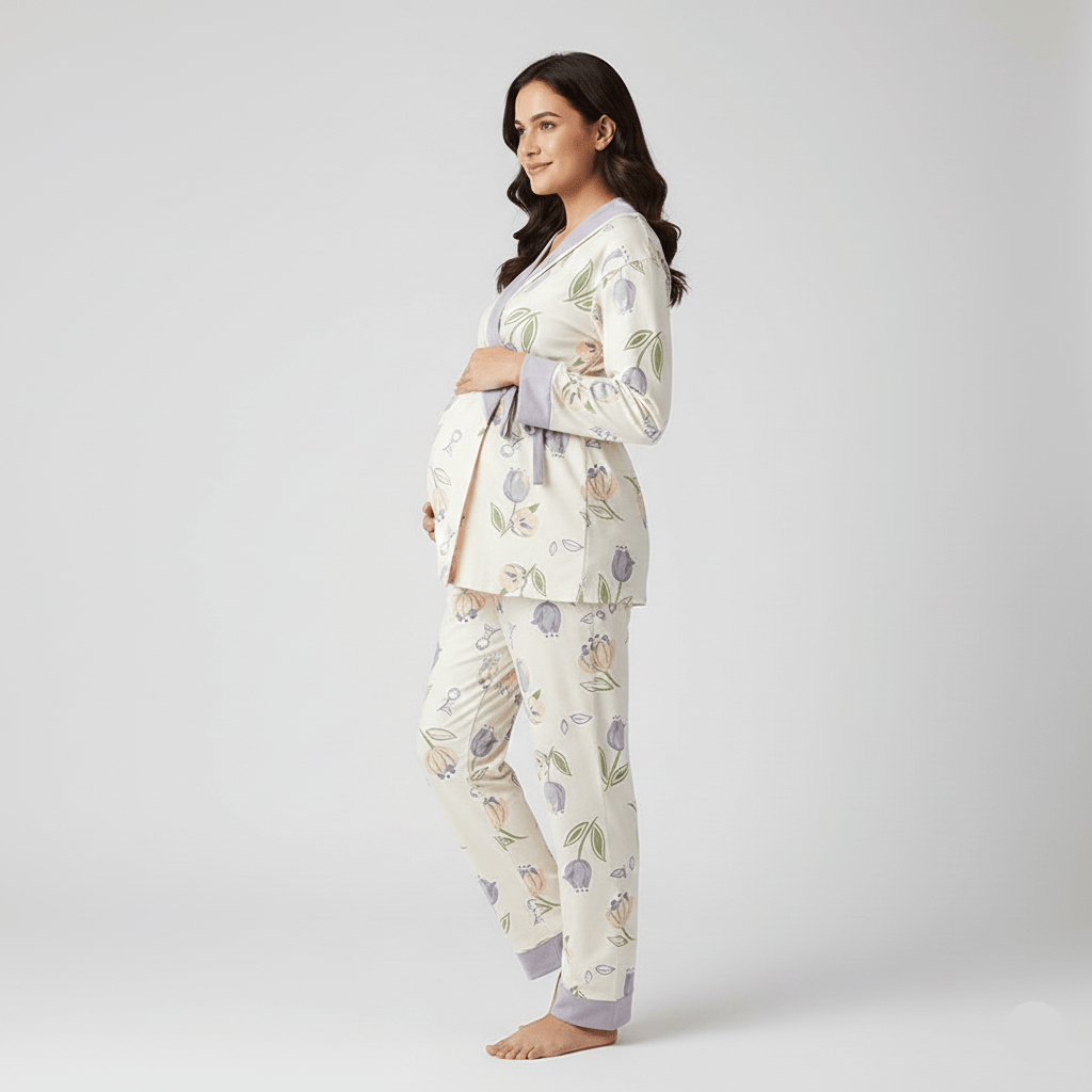 Lavender Bloom Maternity Padded PJ Set – Chic & Bra - Free Comfort - Zero Bra