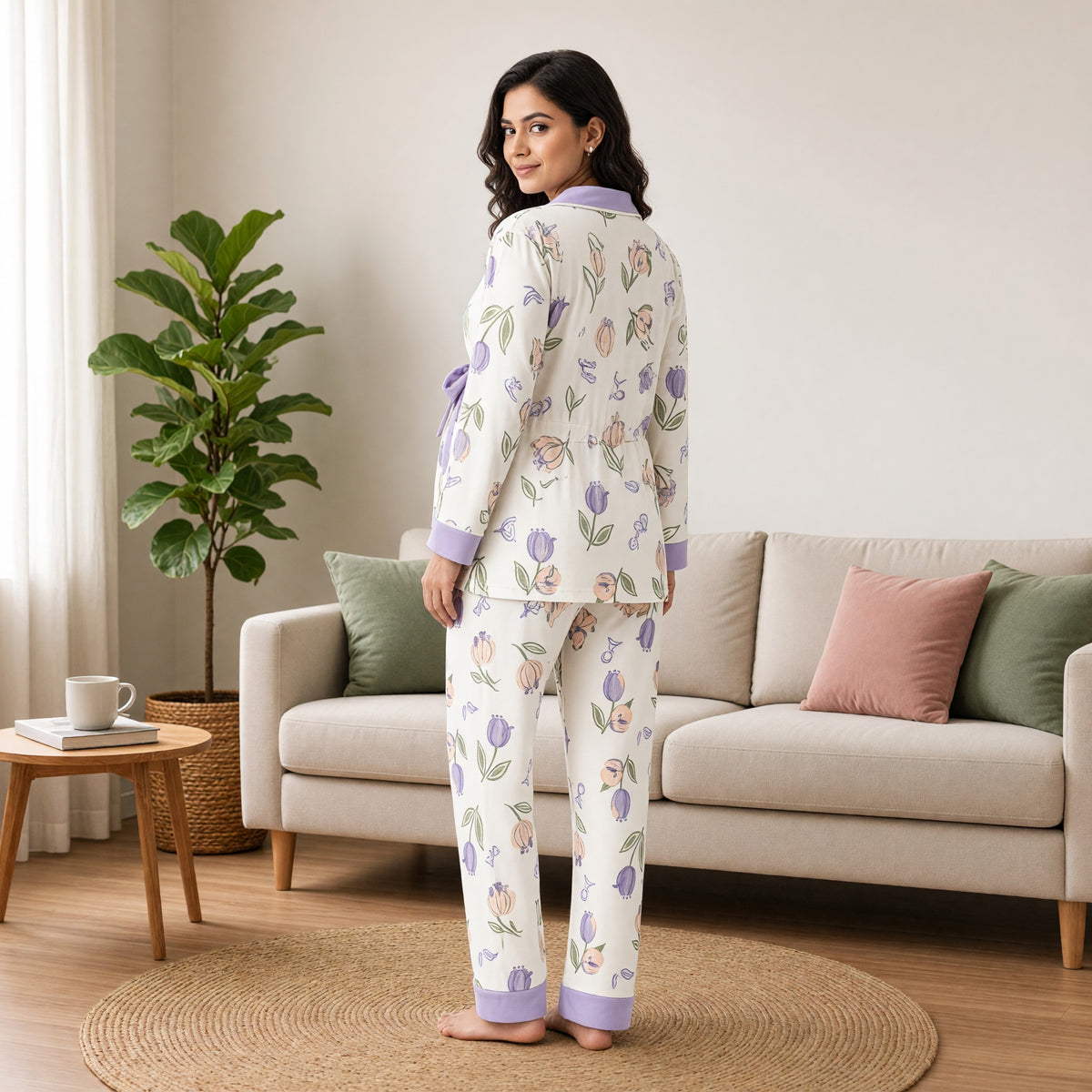 Lavender Bloom Padded Feeding Night Suit