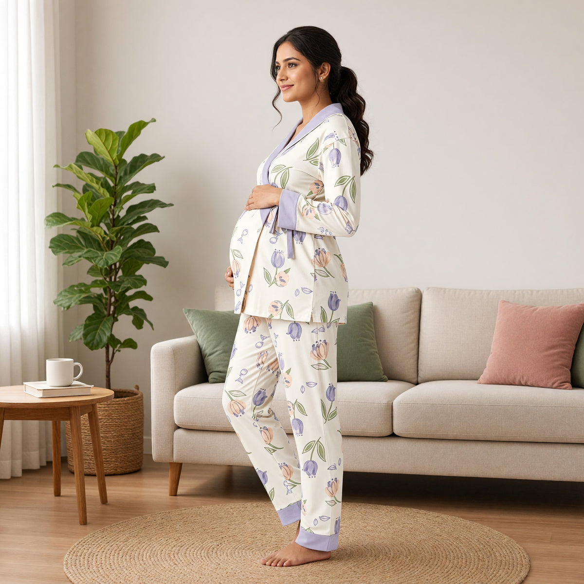 Lavender Bloom Padded Feeding Night Suit
