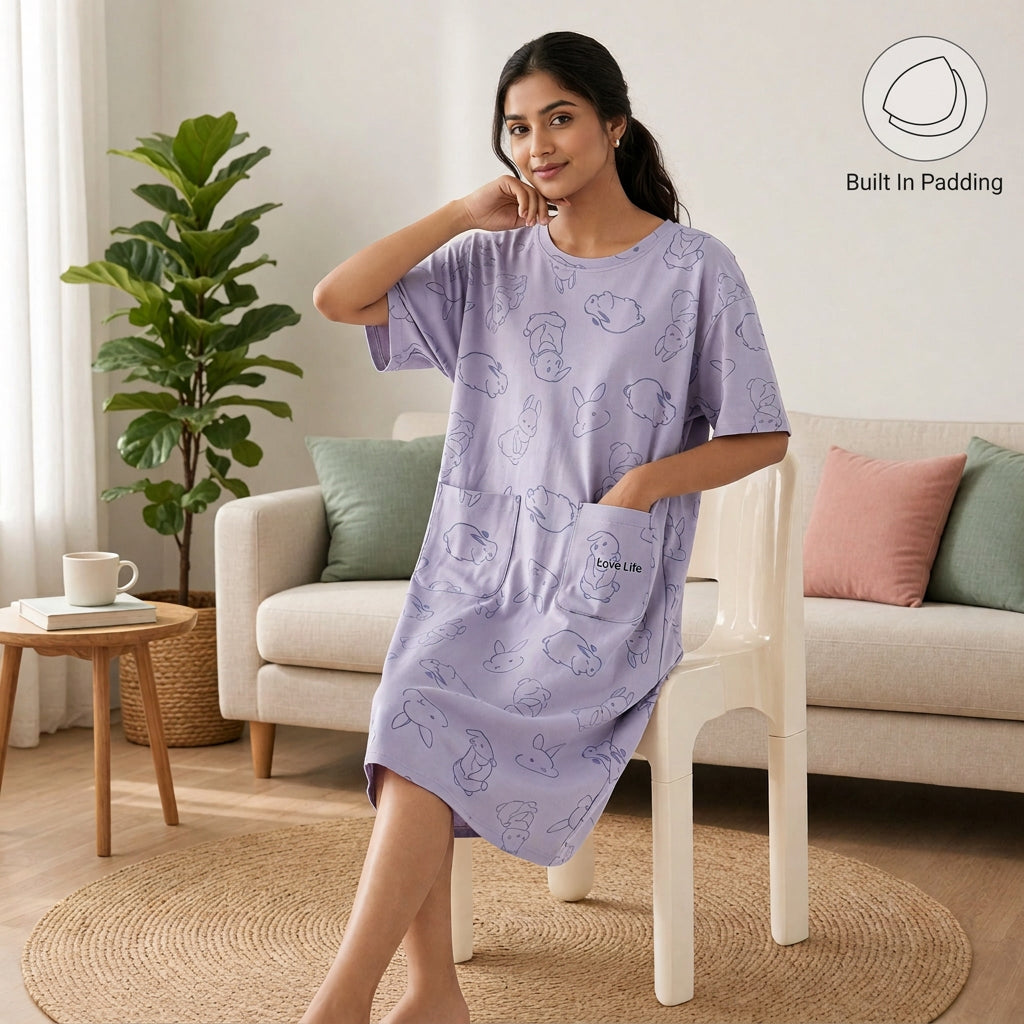 Lavender Bunny Padded Nighty