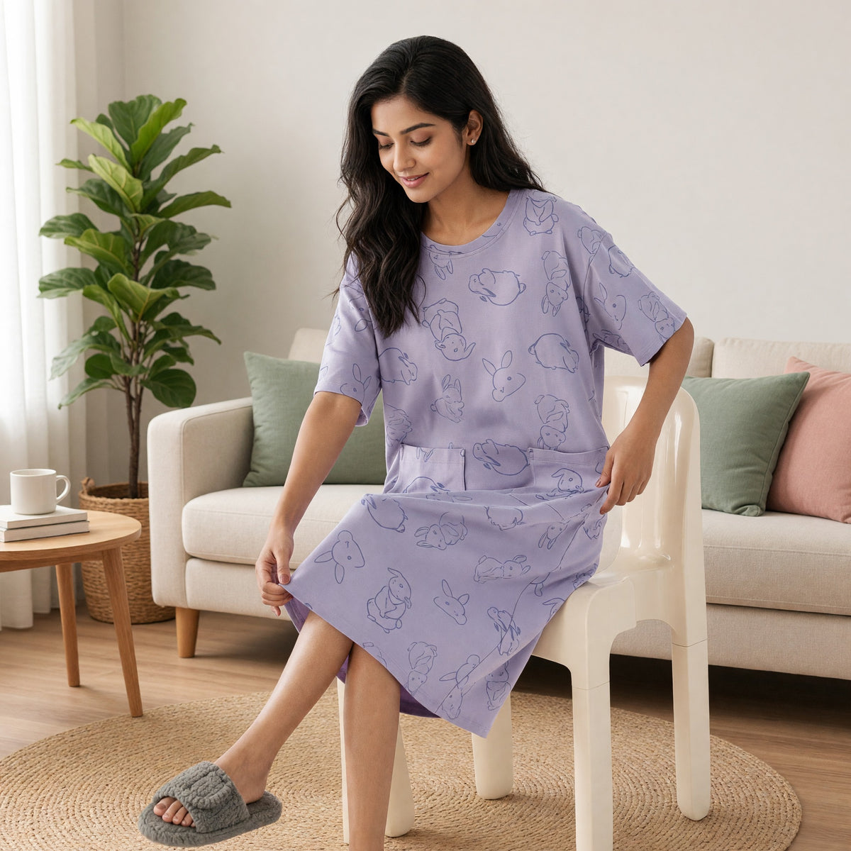 Lavender Bunny Padded Nighty