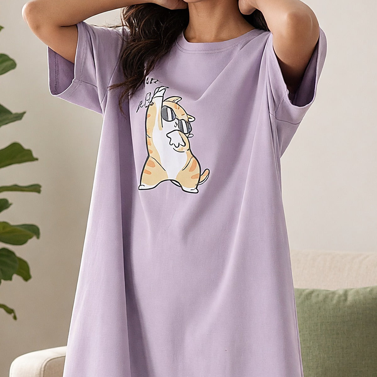 Lavender Cat Padded Nighty