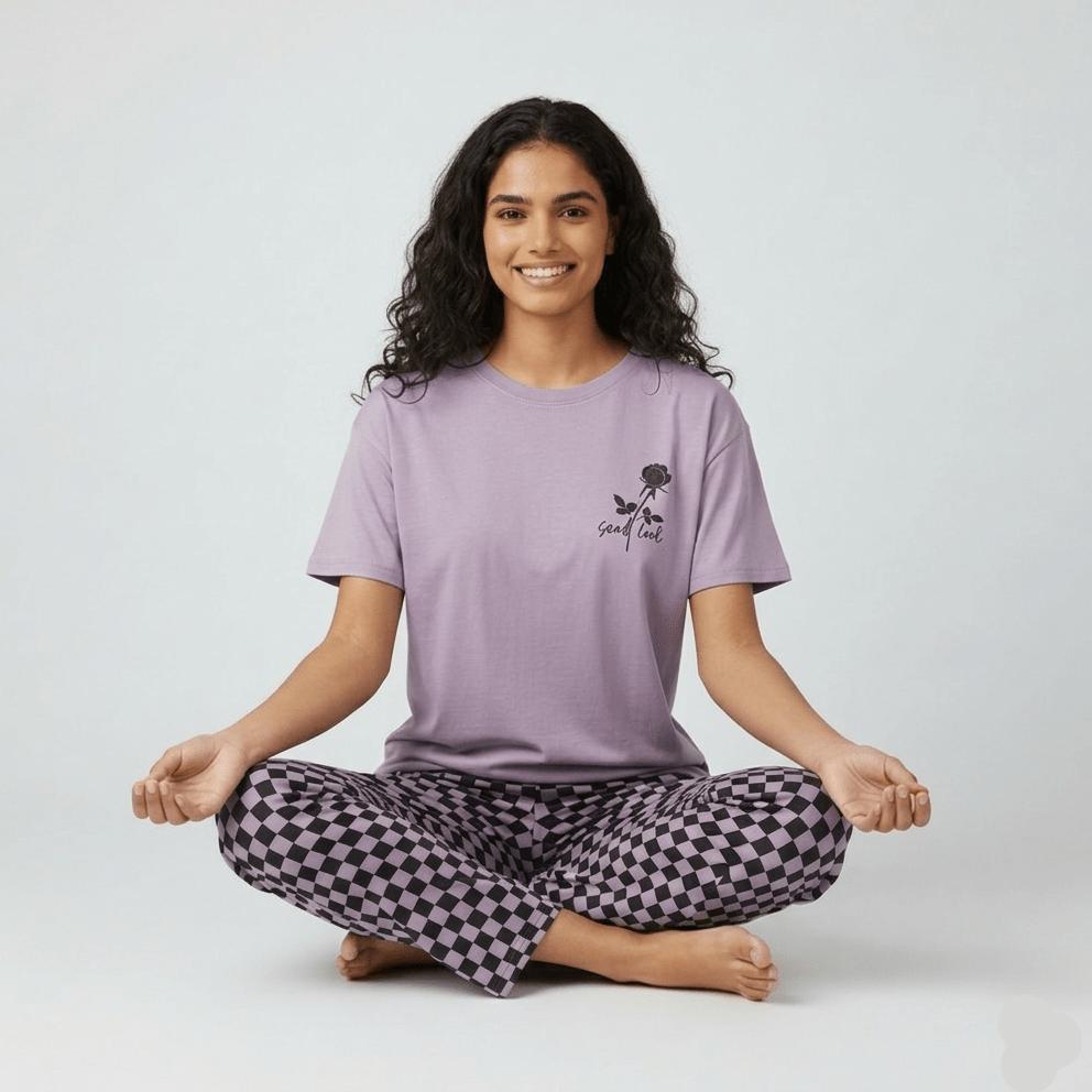 Lilac Checker Dream PJ Set – With Padded Ease - Zero Bra