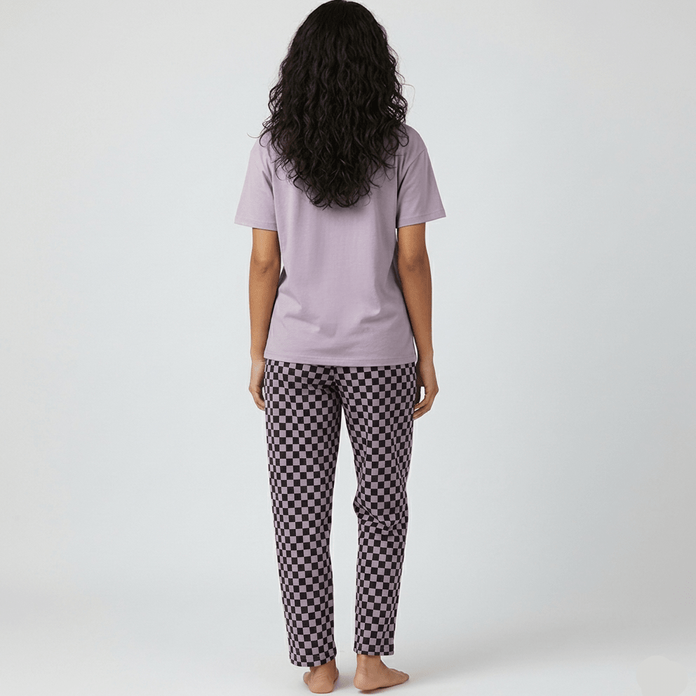 Lilac Checker Dream PJ Set – With Padded Ease - Zero Bra