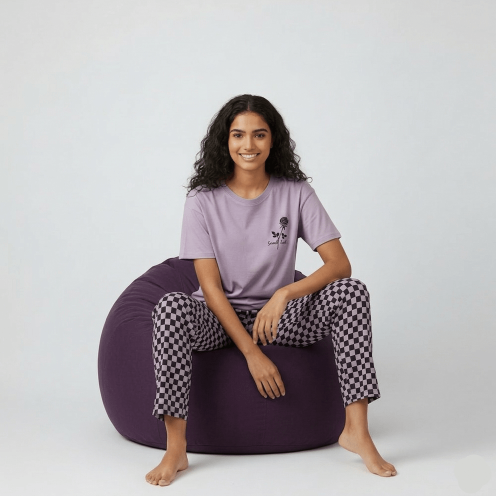 Lilac Checker Dream PJ Set – With Padded Ease - Zero Bra