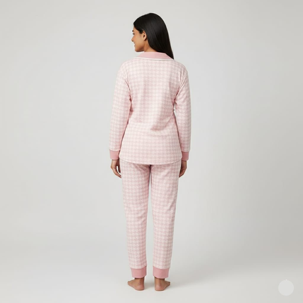 Maternity Blush Houndstooth Wrap PJ Set – With Padded Comfort - Zero Bra