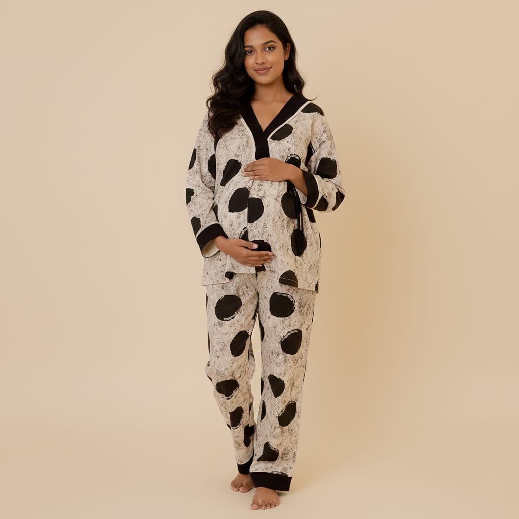 Maternity Noir Pebble Wrap PJ Set – With Padded Ease - Zero Bra