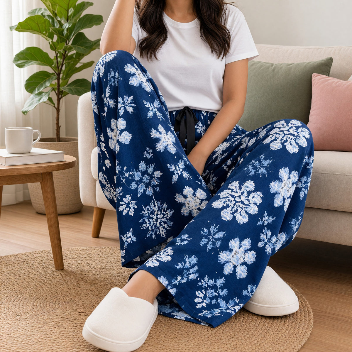 Midnight Floral Wide-Leg Lounge Pants