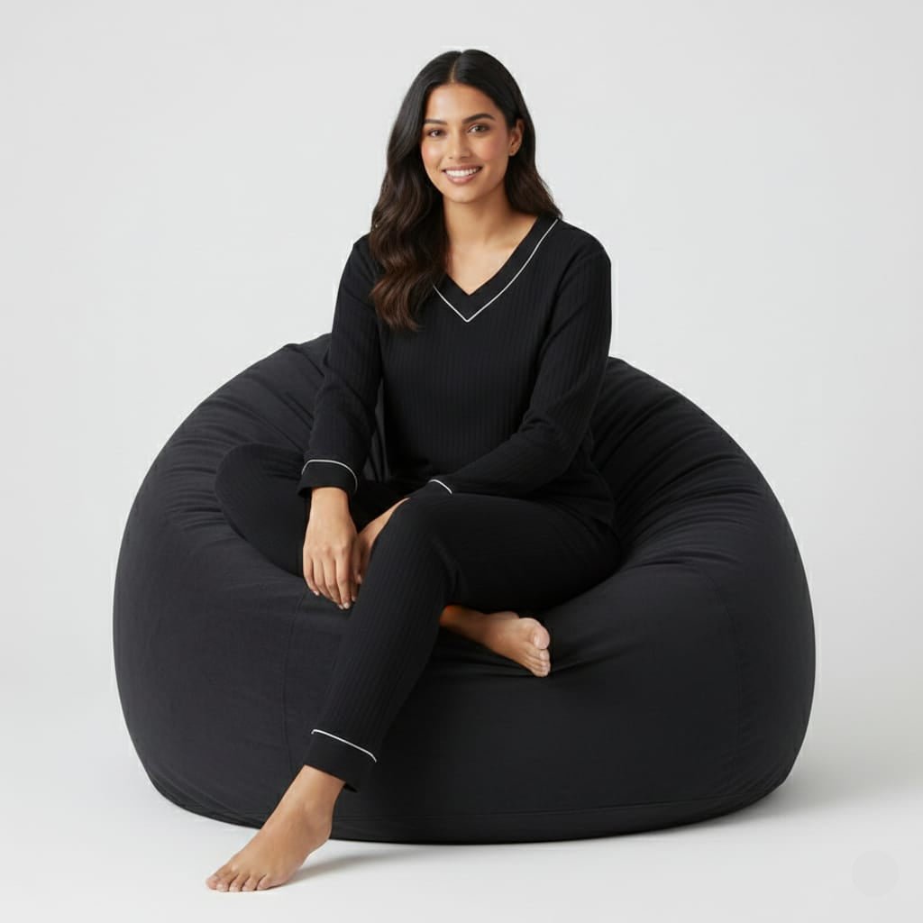 Midnight Luxe Ribbed PJ Set – With Padded Bliss - Zero Bra