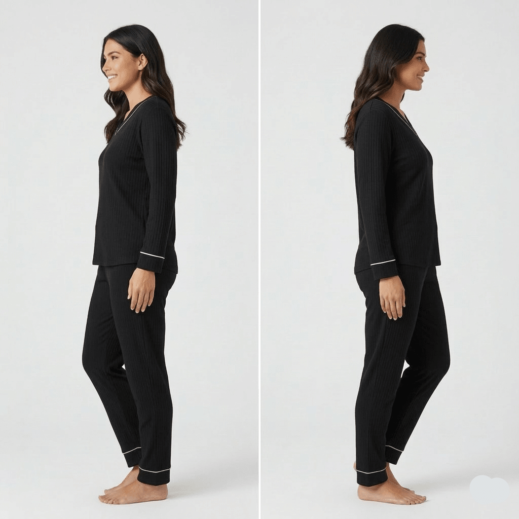 Midnight Luxe Ribbed PJ Set – With Padded Bliss - Zero Bra