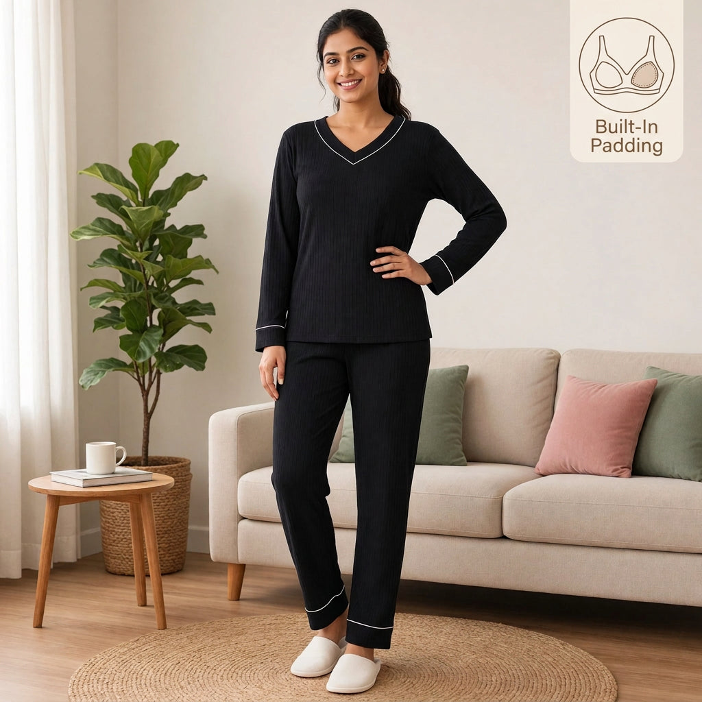 Midnight Luxe Ribbed Padded PJ Set