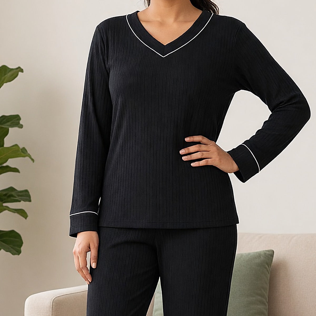 Midnight Luxe Ribbed Padded PJ Set