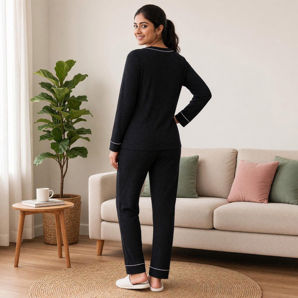 Midnight Luxe Ribbed Padded PJ Set