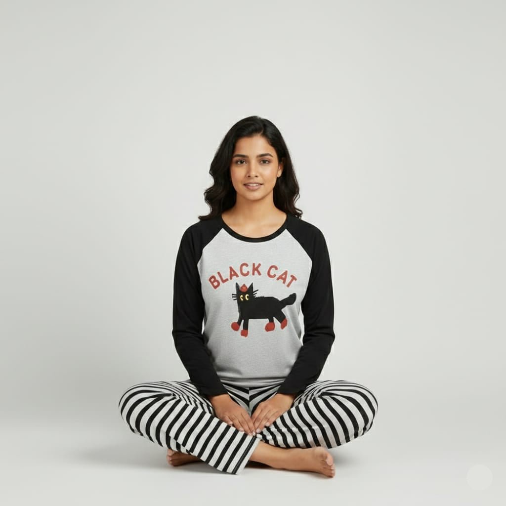 Midnight Meow Padded PJ Set – With Padded Comfort - Zero Bra