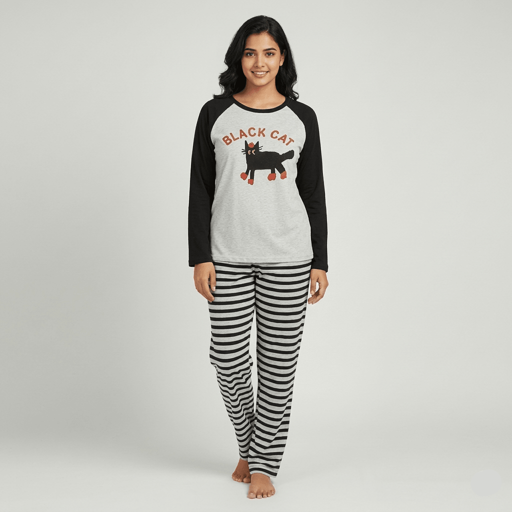 Midnight Meow Padded PJ Set – With Padded Comfort - Zero Bra