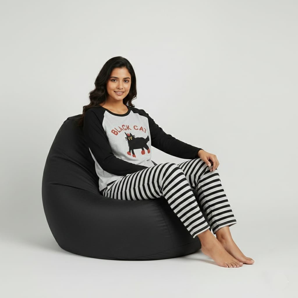Midnight Meow Padded PJ Set – With Padded Comfort - Zero Bra