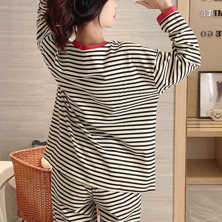 Midnight Mocha Stripe PJ Set – With Built - In Bra Magic - Zero Bra