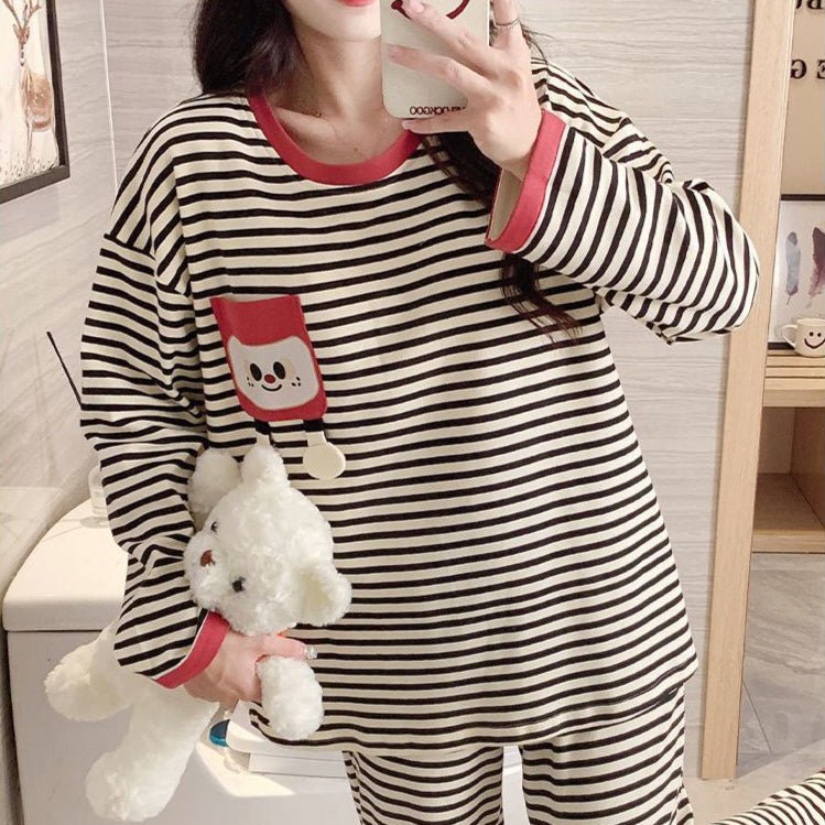 Midnight Mocha Stripe PJ Set – With Built - In Bra Magic - Zero Bra