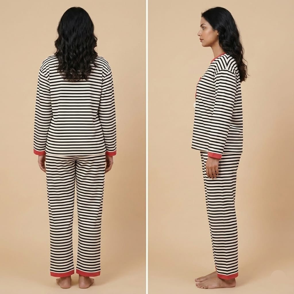Midnight Mocha Stripe PJ Set – With Padded Magic - Zero Bra