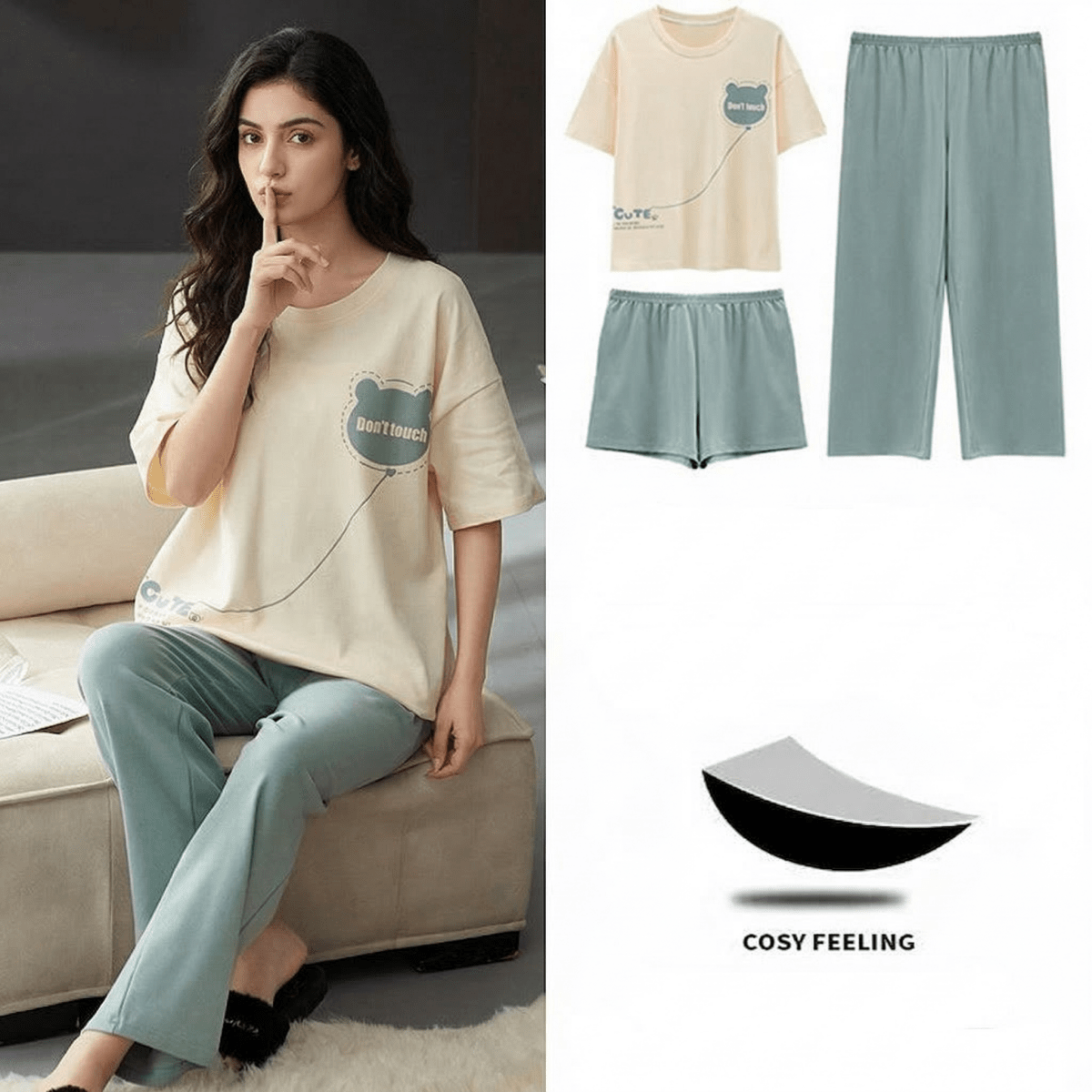 Mint Chill Lounge PJ Set – With Padded Bliss (3 - Piece Set) 🌿 - Zero Bra