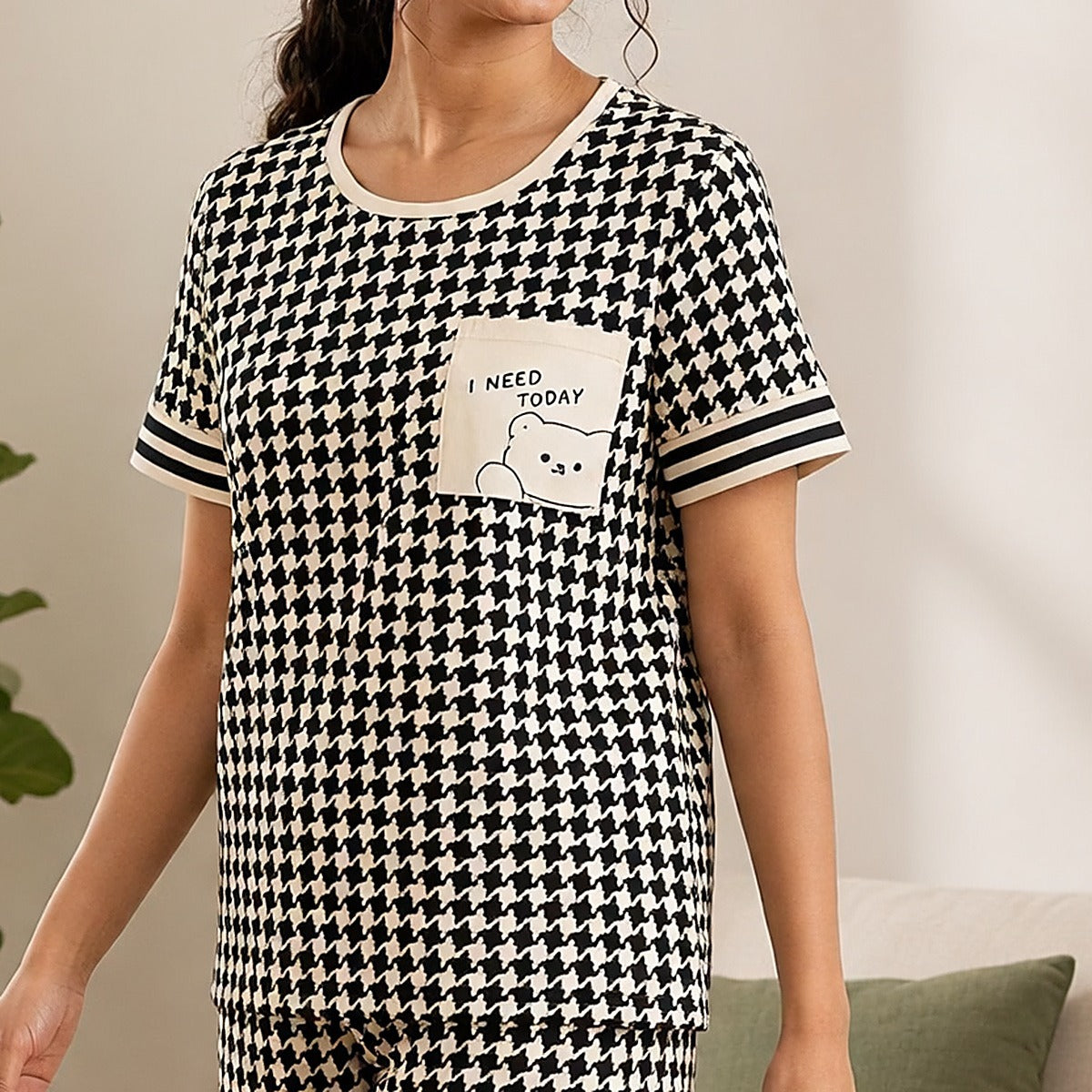 Monochrome Teddy Padded Night Suit