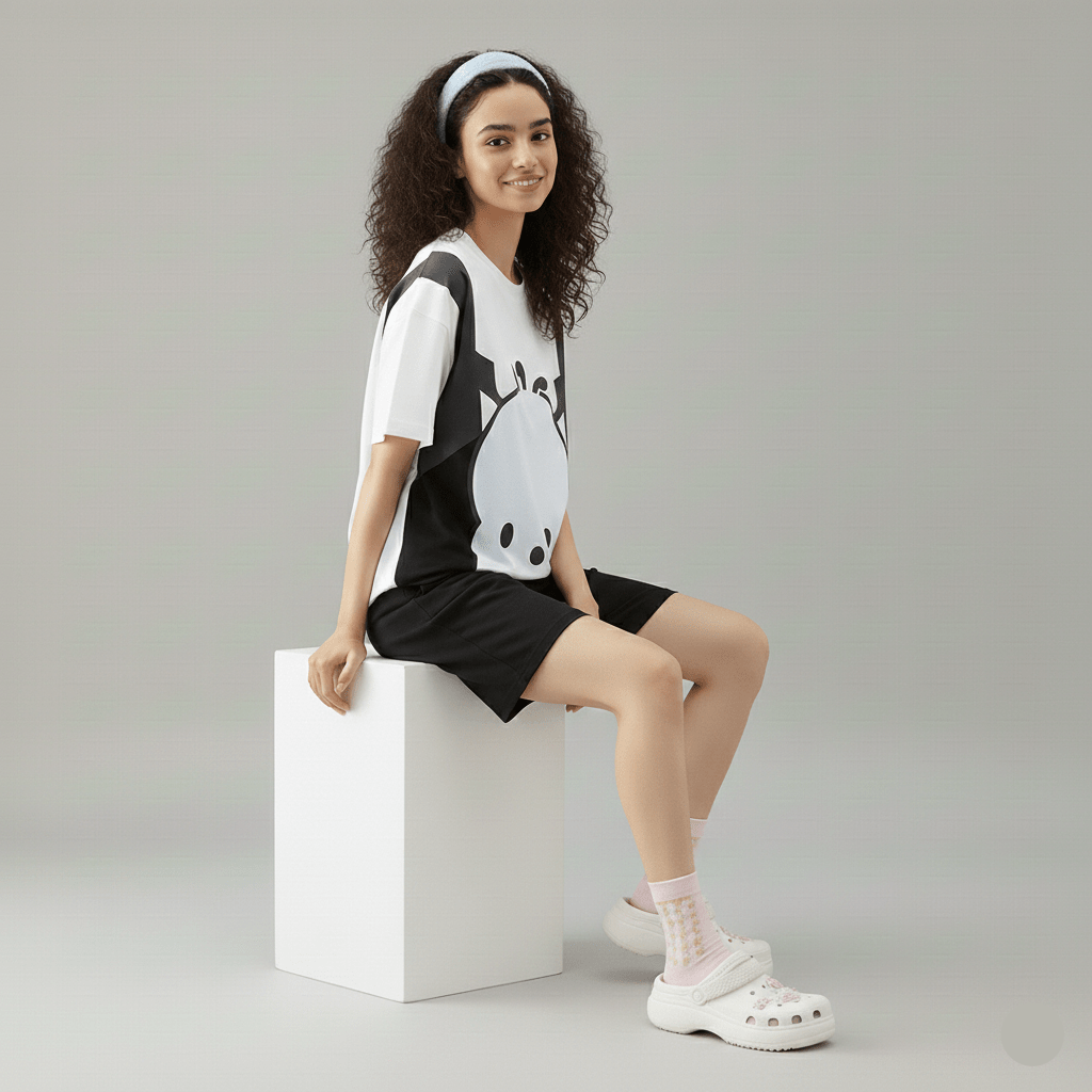 Panda Vibes PJ Set – Monochrome Mood Edition - Zero Bra