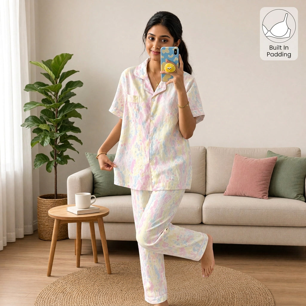 Pastel Dreamscape 3-Piece Padded Night Suit
