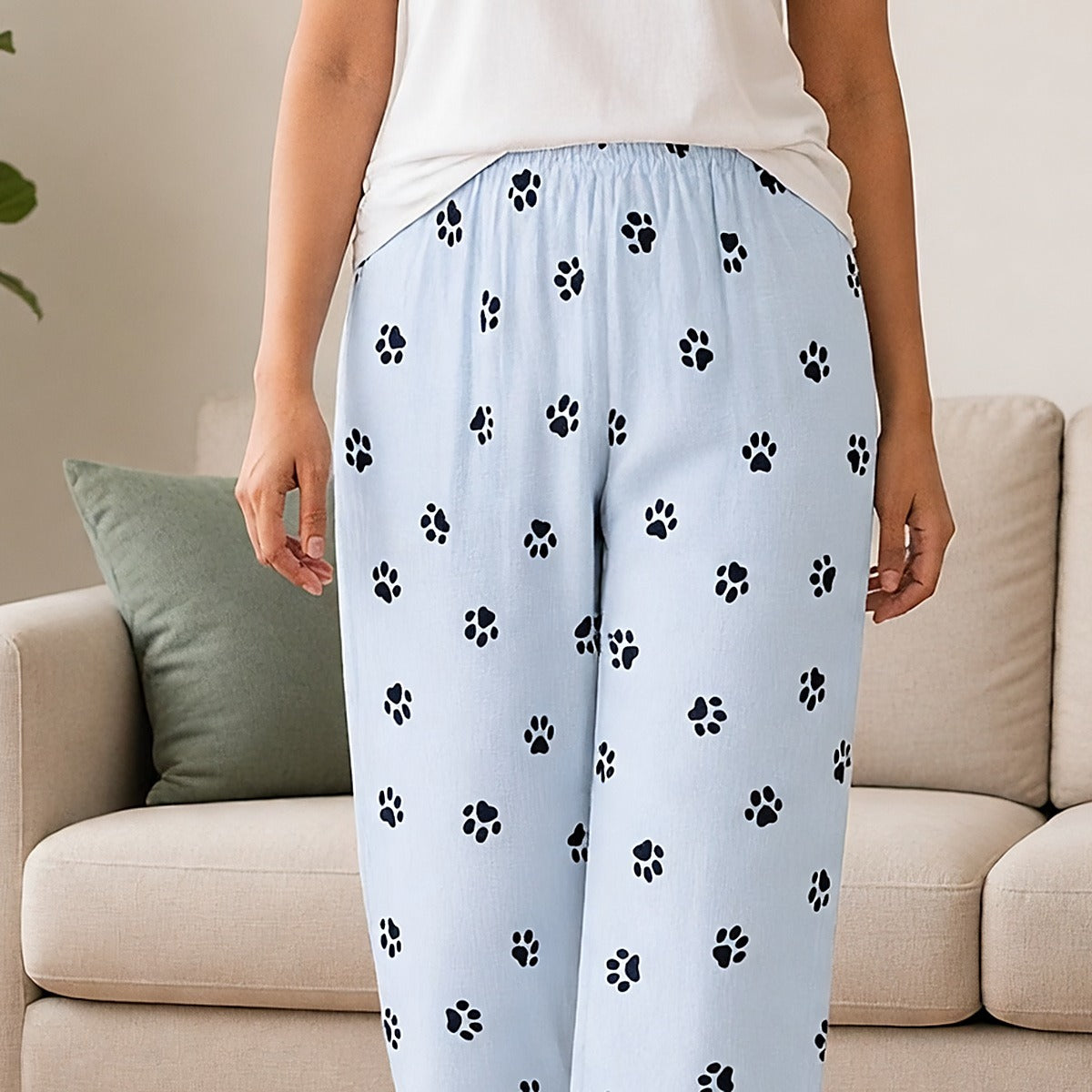 Paw Print Wide-Leg Lounge Pants