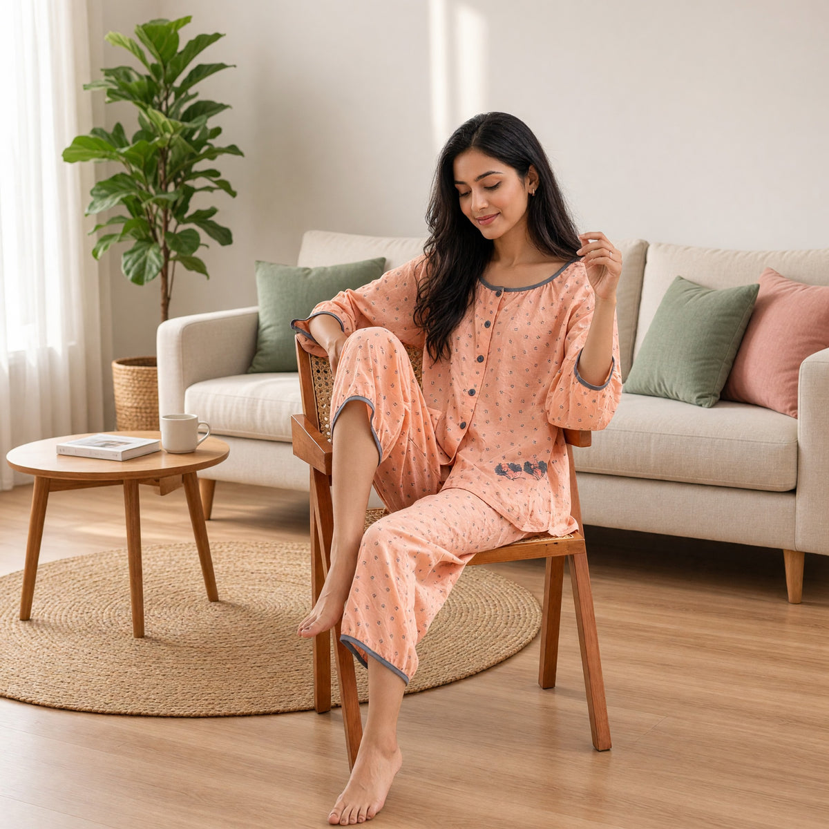 Peach Blossom Padded Night Suit