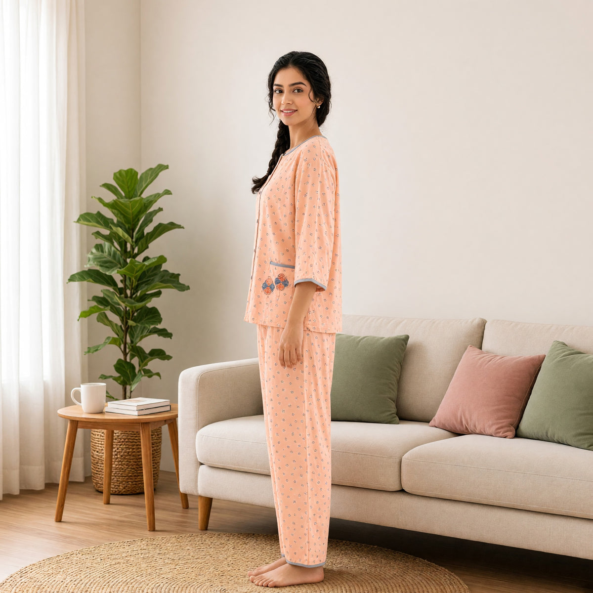 Peach Blossom Padded Night Suit