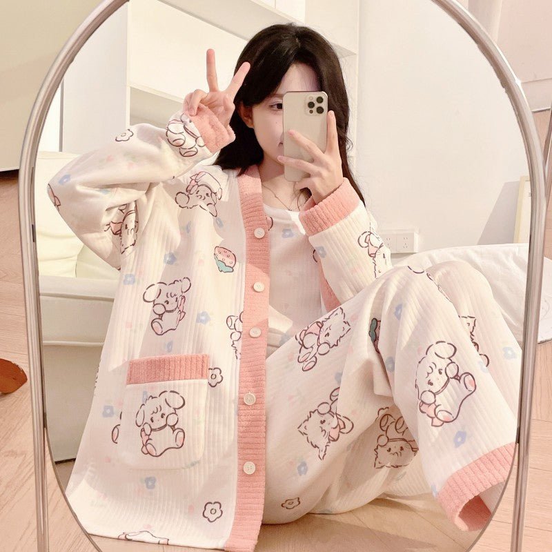 Peachy Bear Winter PJ Set – Maternity & Nursing Cozy Bliss - Zero Bra