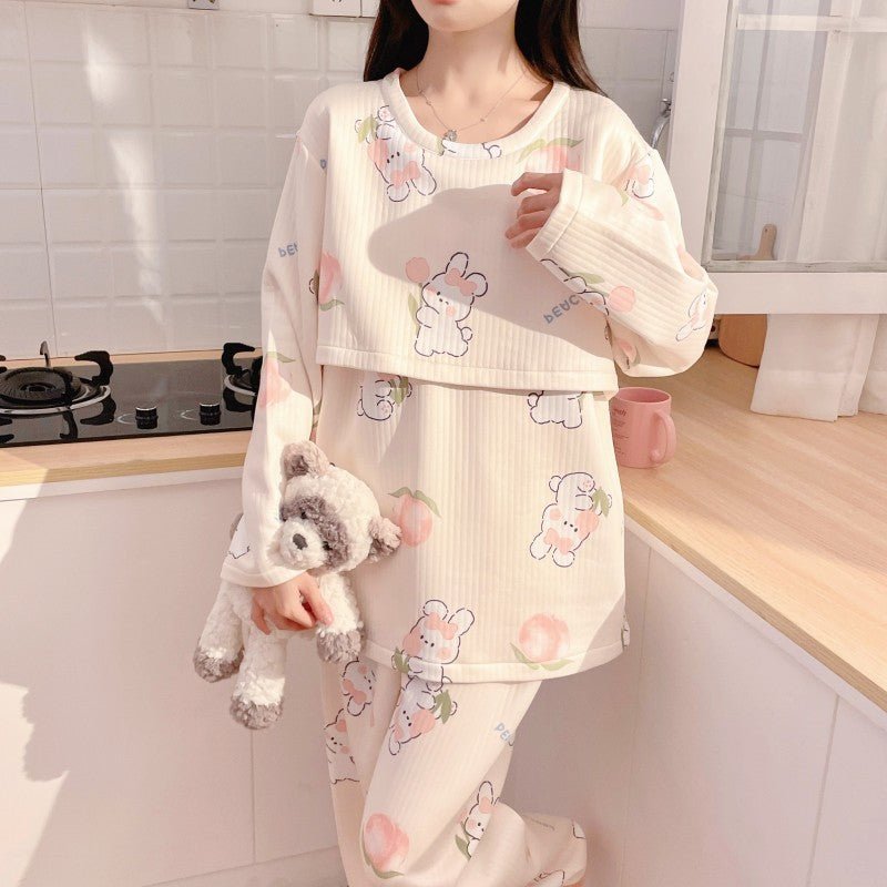 Peachy Bear Winter PJ Set – Maternity & Nursing Cozy Bliss - Zero Bra