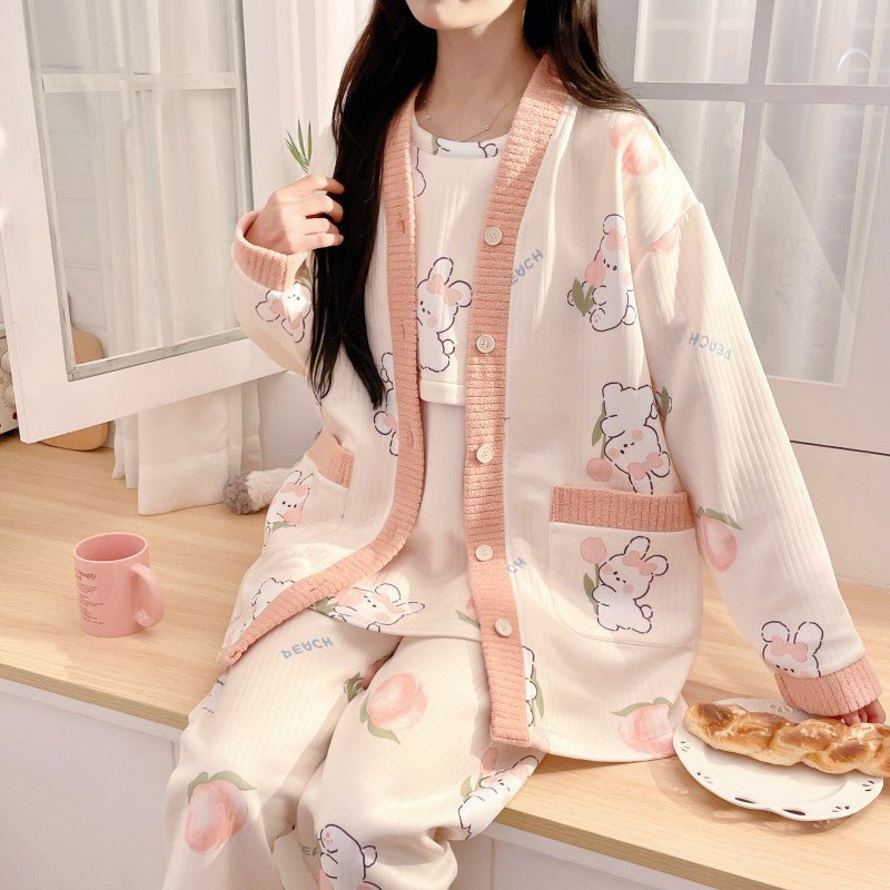 Peachy Bear Winter PJ Set – Maternity & Nursing Cozy Bliss - Zero Bra