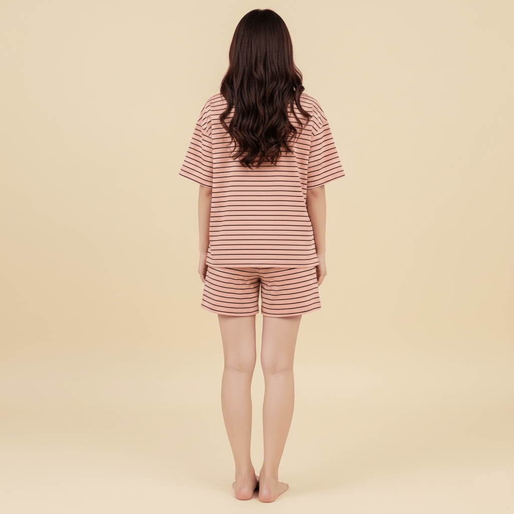 Peachy Stripes PJ Set – With Padded Bliss - Zero Bra