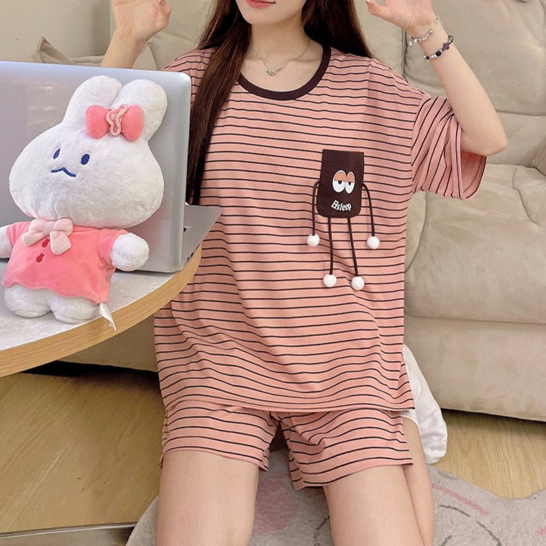 Peachy Stripes PJ Set – With Padded Bliss - Zero Bra