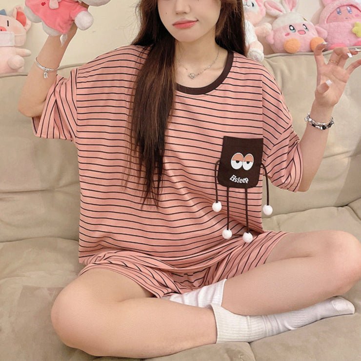 Peachy Stripes PJ Set – With Padded Bliss - Zero Bra