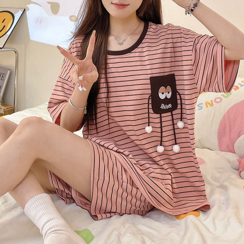 Peachy Stripes PJ Set – With Padded Bliss - Zero Bra