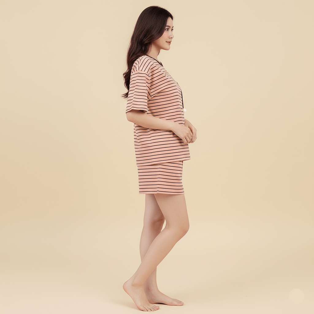 Peachy Stripes PJ Set – With Padded Bliss - Zero Bra