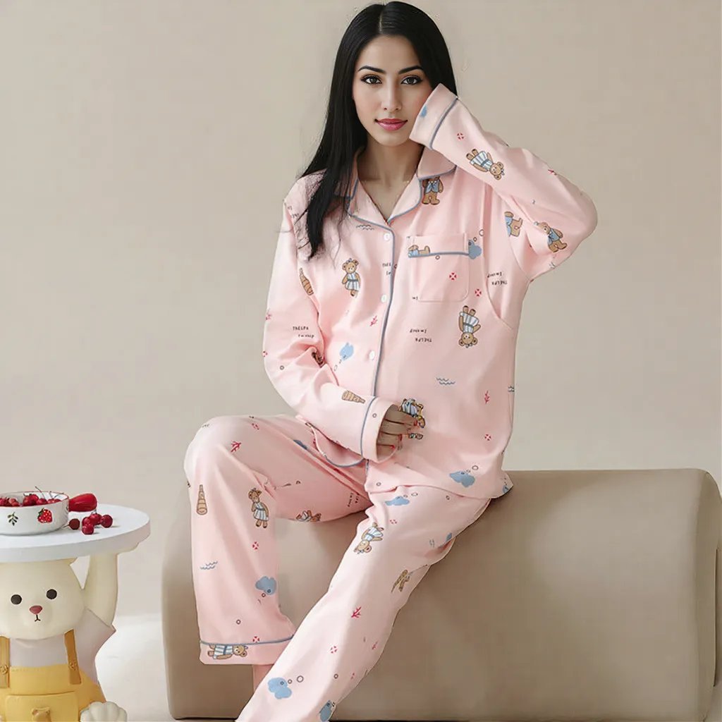 Pink Bear Maternity & Nursing Padded PJ Set – Cute Comfort, Bra - Free Ease - Zero Bra