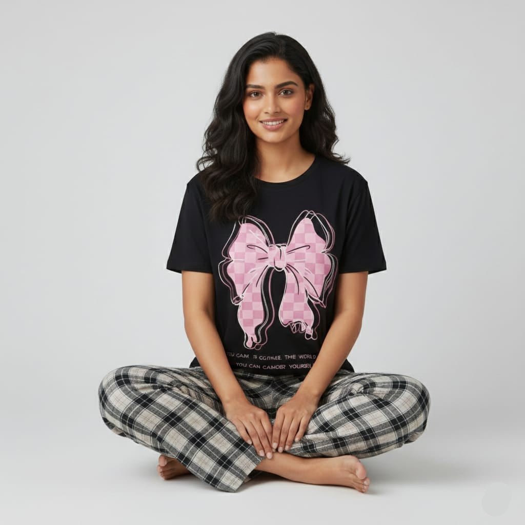 Pink Bow Muse PJ Set – With Padded Bliss - Zero Bra
