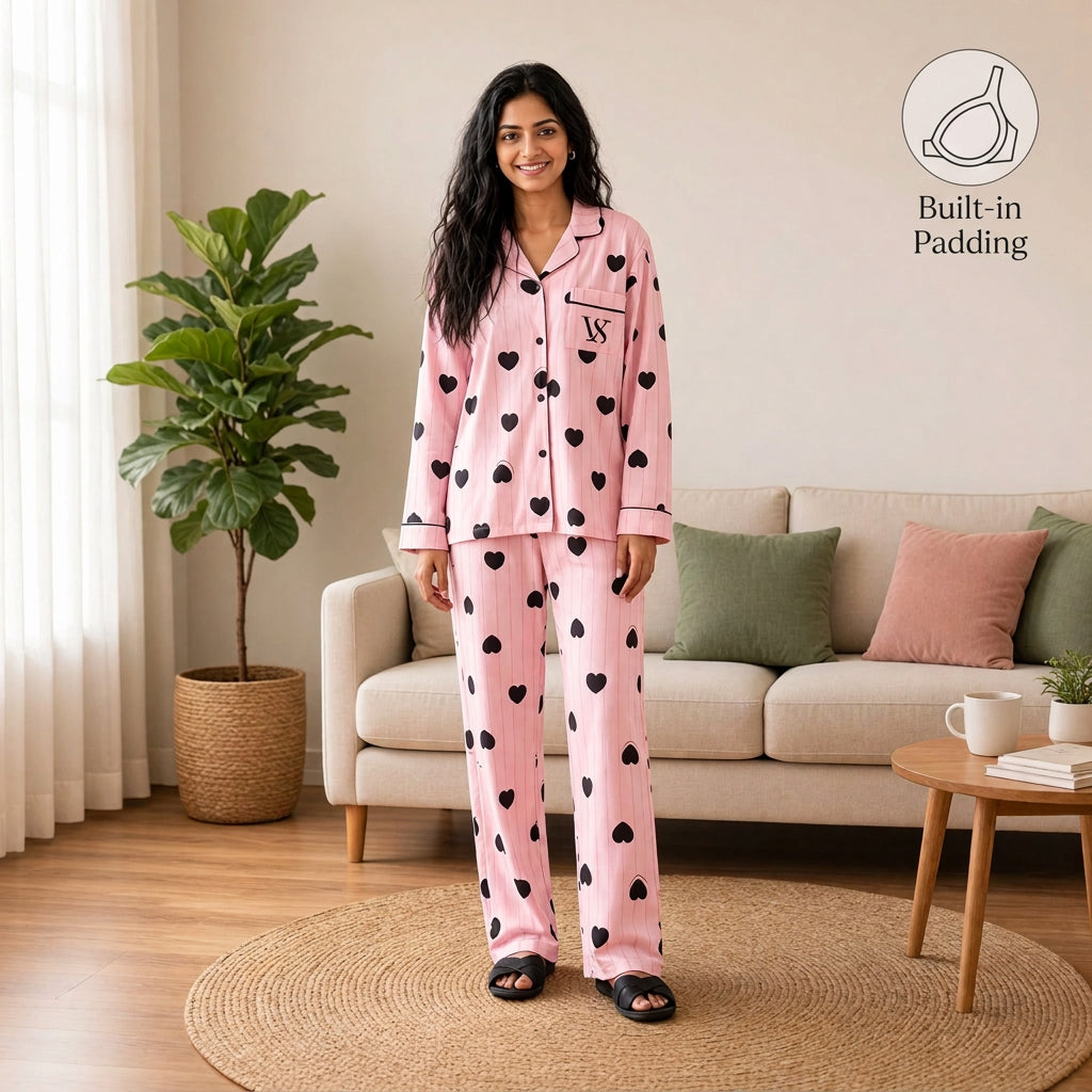 Pink Hearts Pinstripe Padded PJ Set