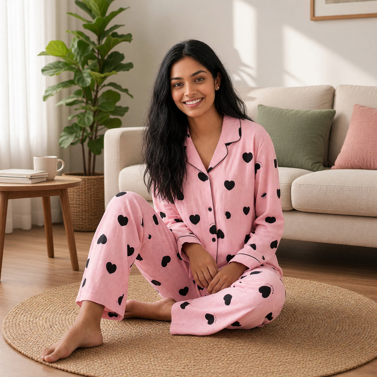 Pink Hearts Pinstripe Padded PJ Set