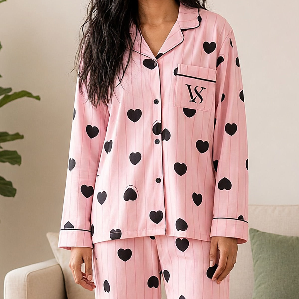 Pink Hearts Pinstripe Padded PJ Set