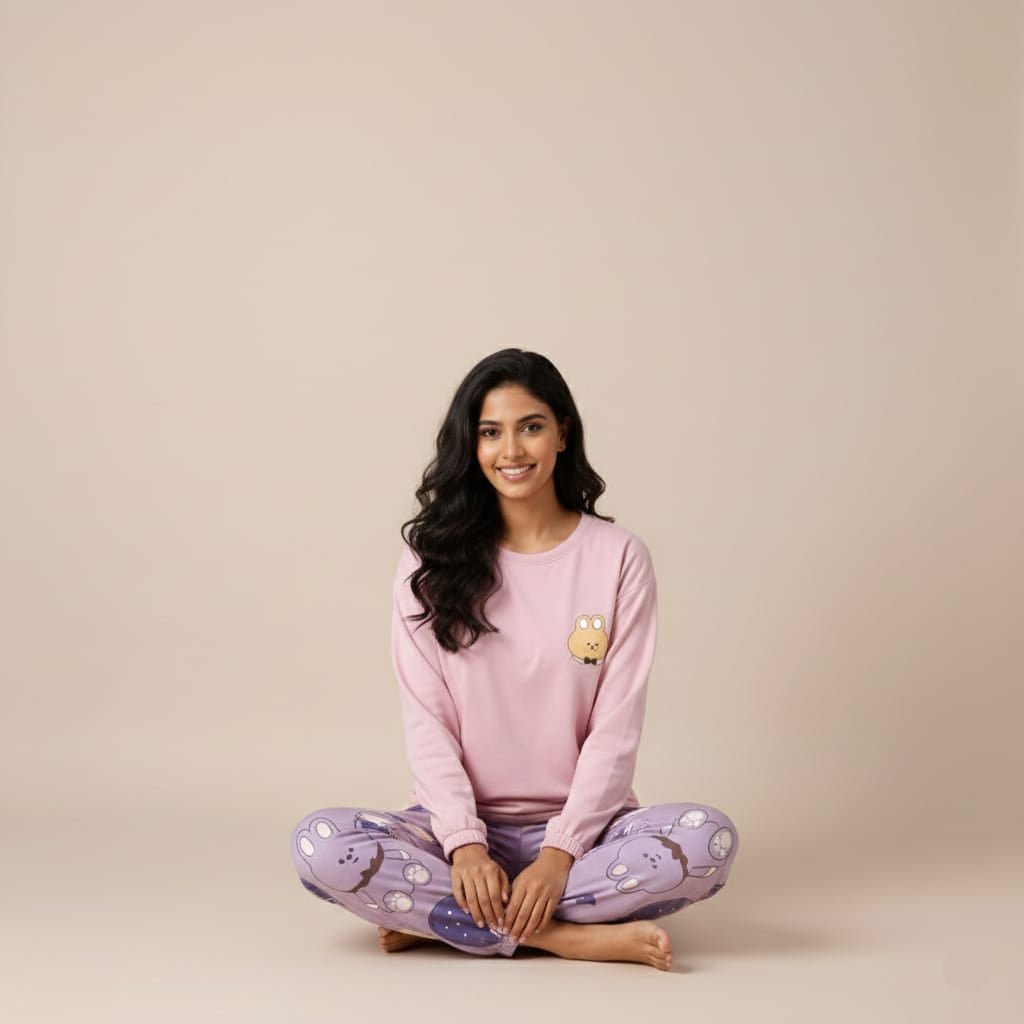 Plum Bear Cutie Loungewear Padded PJ Set – Cozy Edition - Zero Bra