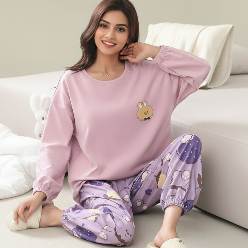 Plum Bear Cutie Loungewear Padded PJ Set – Cozy Edition - Zero Bra