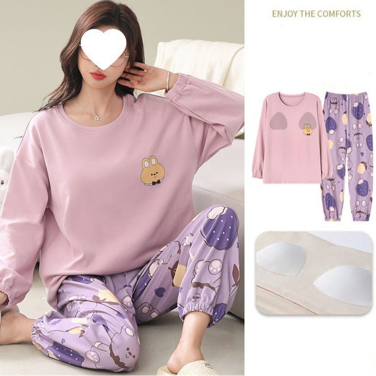 Plum Bear Cutie Loungewear Padded PJ Set – Cozy Edition - Zero Bra