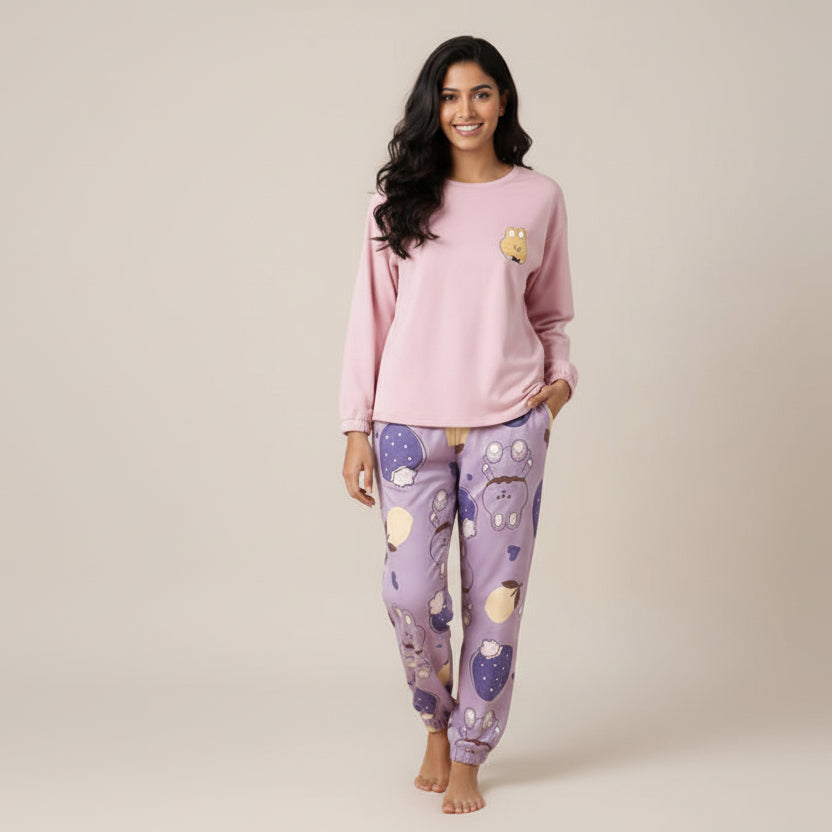 Plum Bear Cutie Loungewear Padded PJ Set – Cozy Edition - Zero Bra