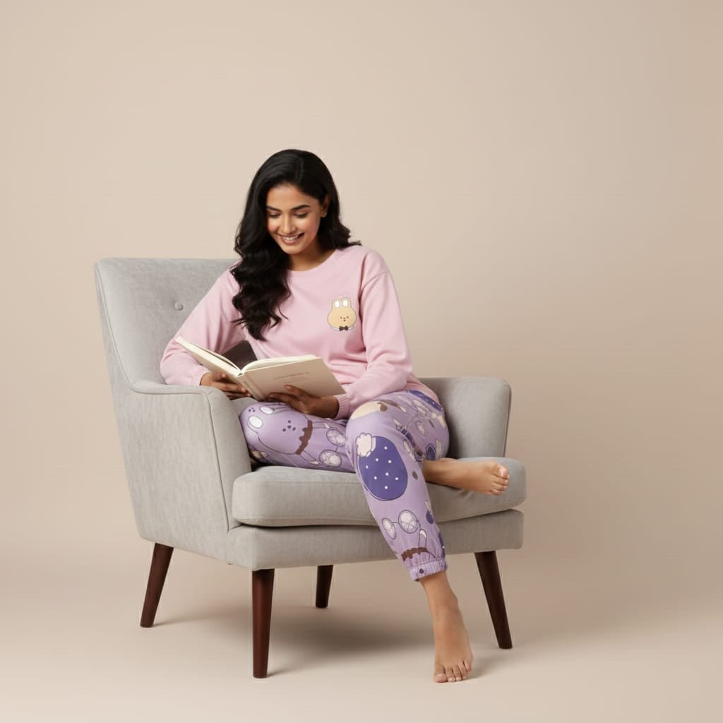 Plum Bear Cutie Loungewear Padded PJ Set – Cozy Edition - Zero Bra